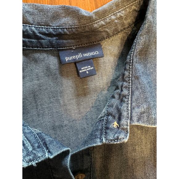 J. Jill Indigo Cotton Long Sleeve Flowy Shirt Dress, Lagenlook, size Small - Picture 7 of 9